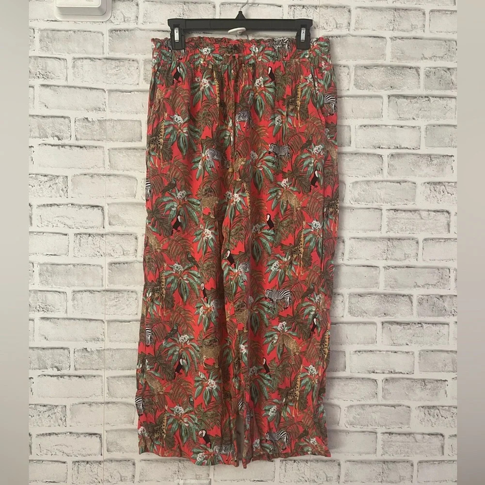 Women’s Jane & Delancey orange with animal print wide leg pull on pants Large